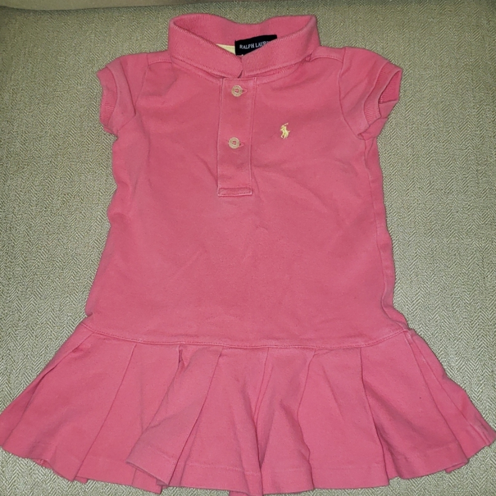 EUC Ralph Lauren Pink Ruffle Collar Dress, 18M